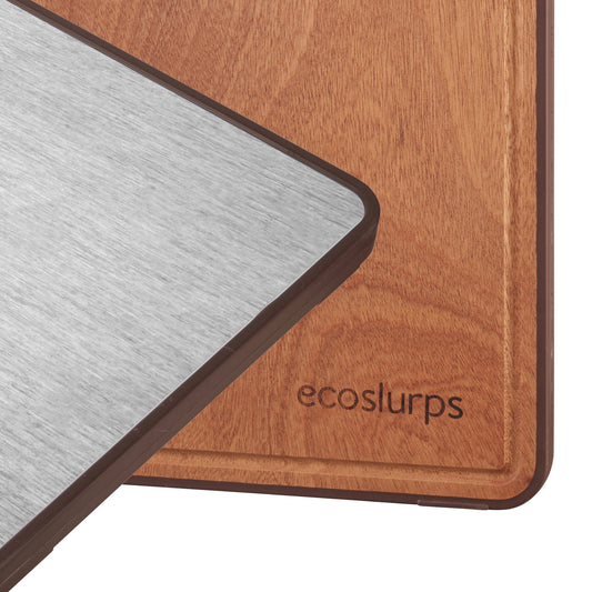 Reversible Stainless Steel & Ebony Wood Chopping Board, Two-Sided Cutting Board Made from Recycled 304 Steel, Dual Cutting Surfaces from EcoSlurps