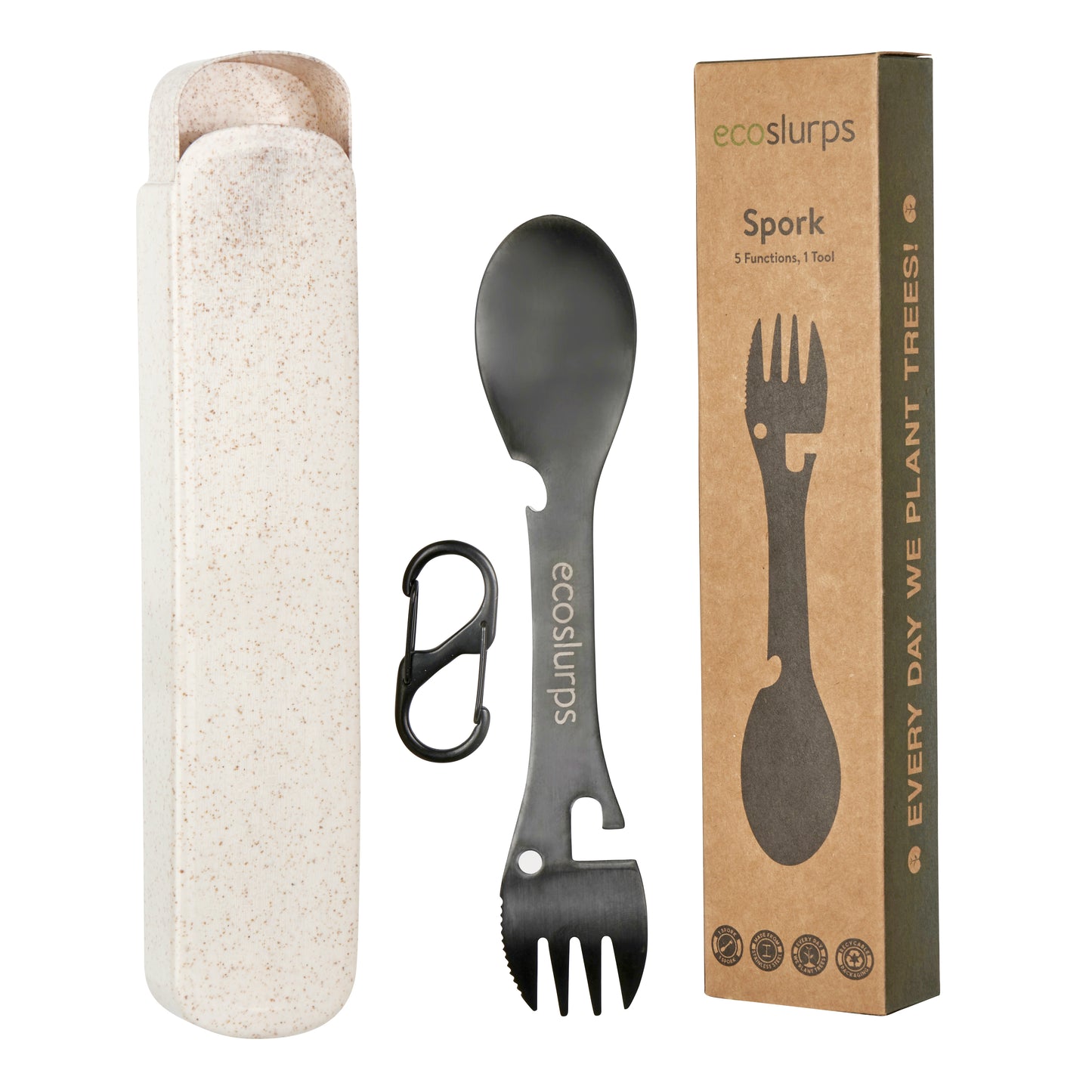 Spork With Carry Clip & Wheat Straw Carry Case - EcoSlurps Store