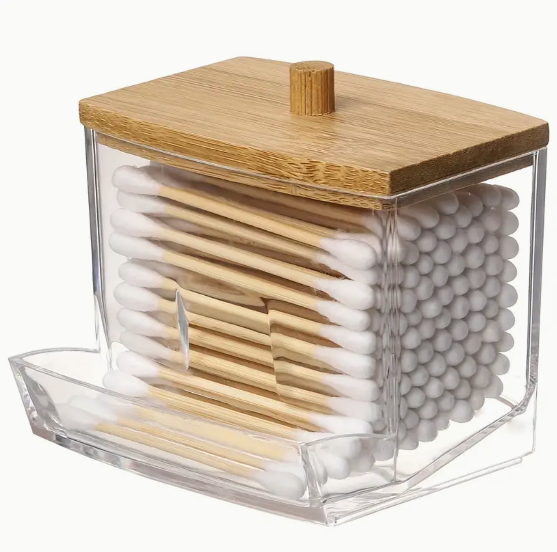 Cotton Bud Holder With Wooden Lid
