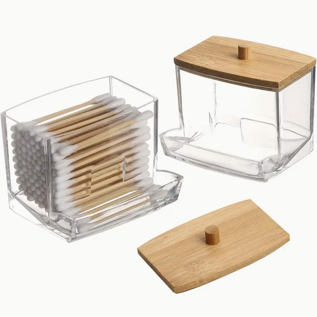 Cotton Bud Holder With Wooden Lid