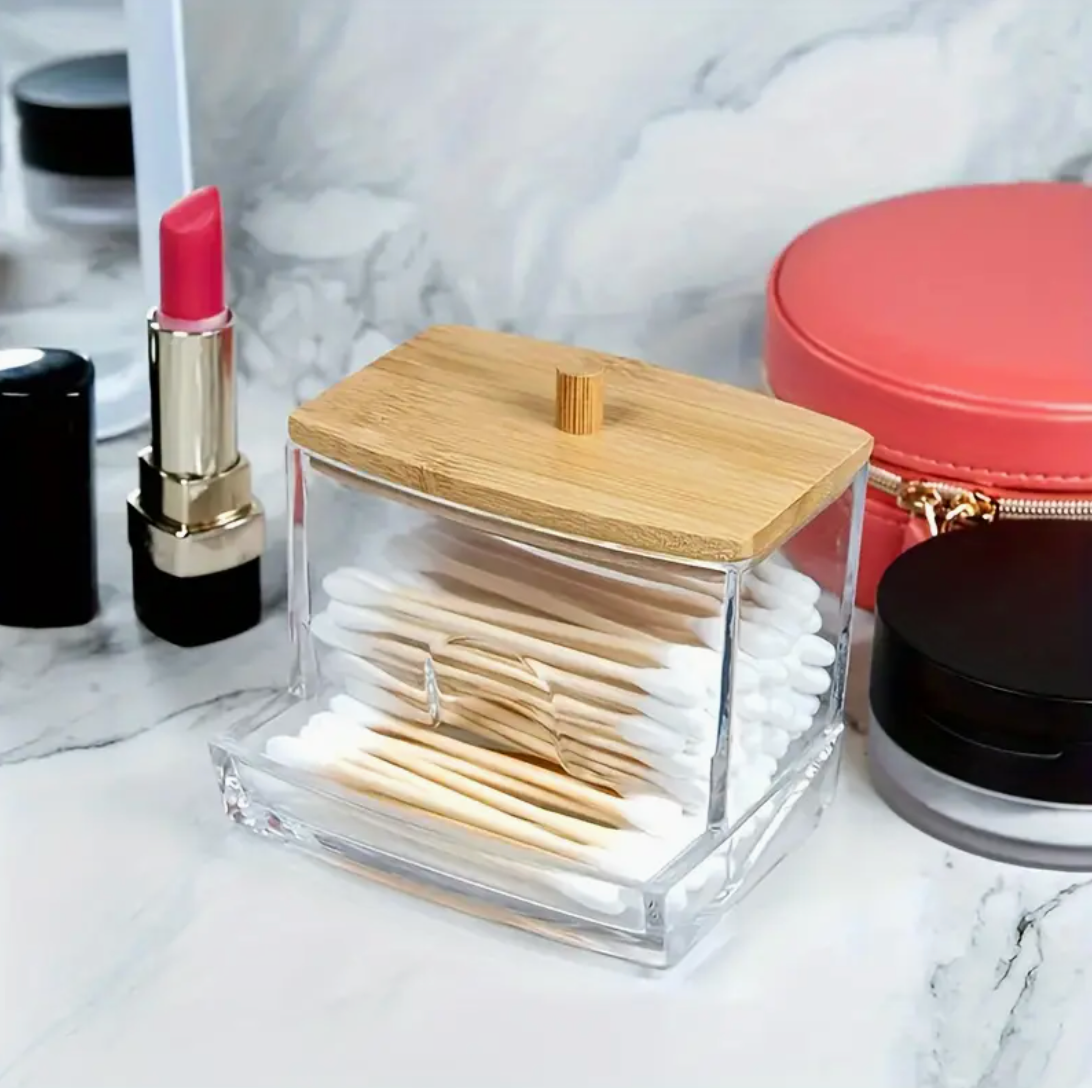 Cotton Bud Holder With Wooden Lid