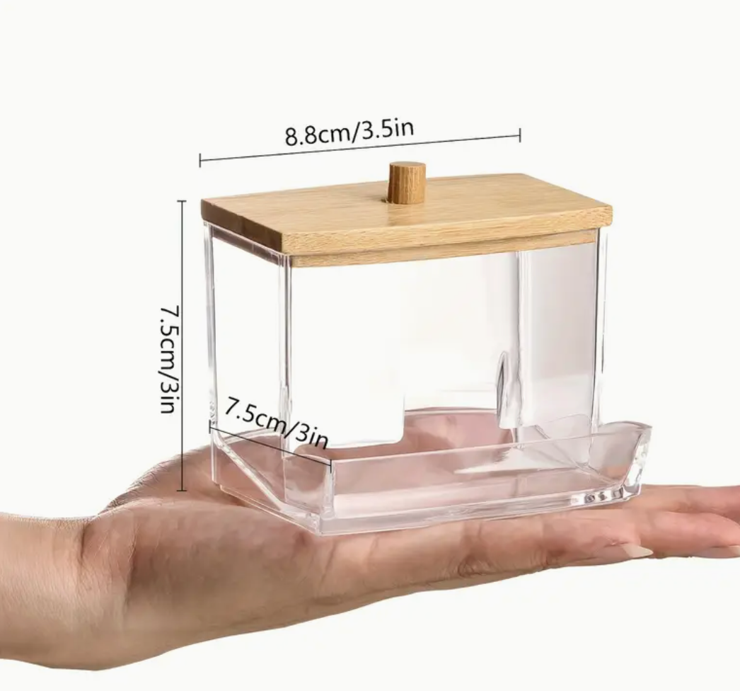 Cotton Bud Holder With Wooden Lid