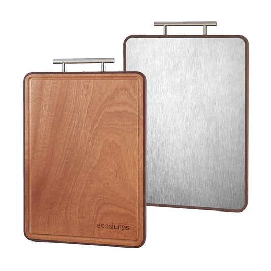 Reversible Stainless Steel & Ebony Wood Chopping Board, Two-Sided Cutting Board Made from Recycled 304 Steel, Dual Cutting Surfaces from EcoSlurps