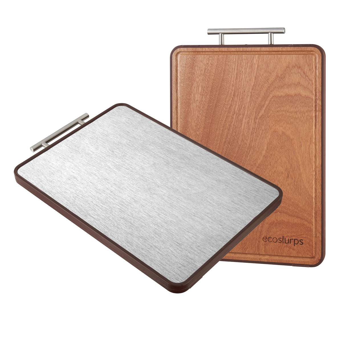 Reversible Stainless Steel & Ebony Wood Chopping Board, Two-Sided Cutting Board Made from Recycled 304 Steel, Dual Cutting Surfaces from EcoSlurps