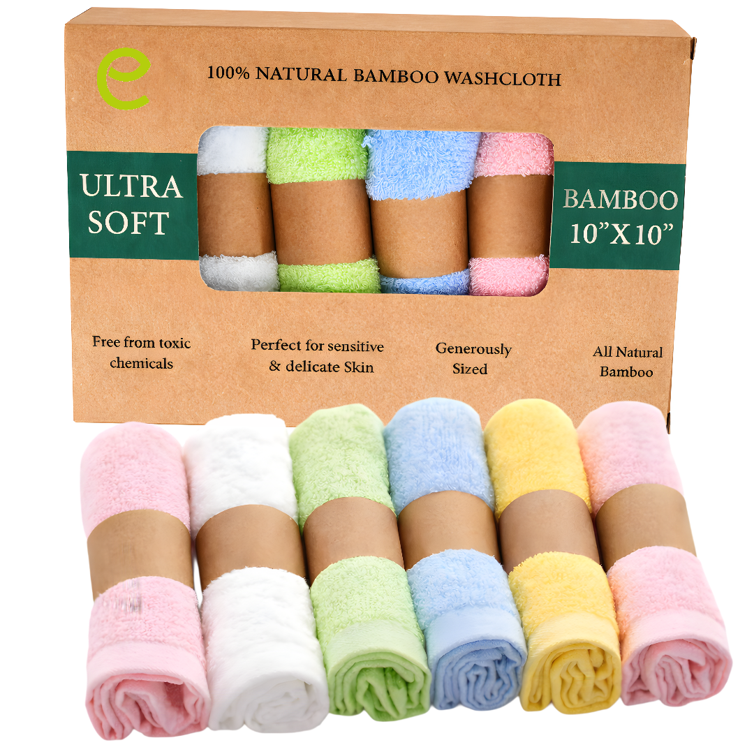 EcoSlurps Bamboo Flannels - face towels and washcloths made of organic bamboo material 6 per set