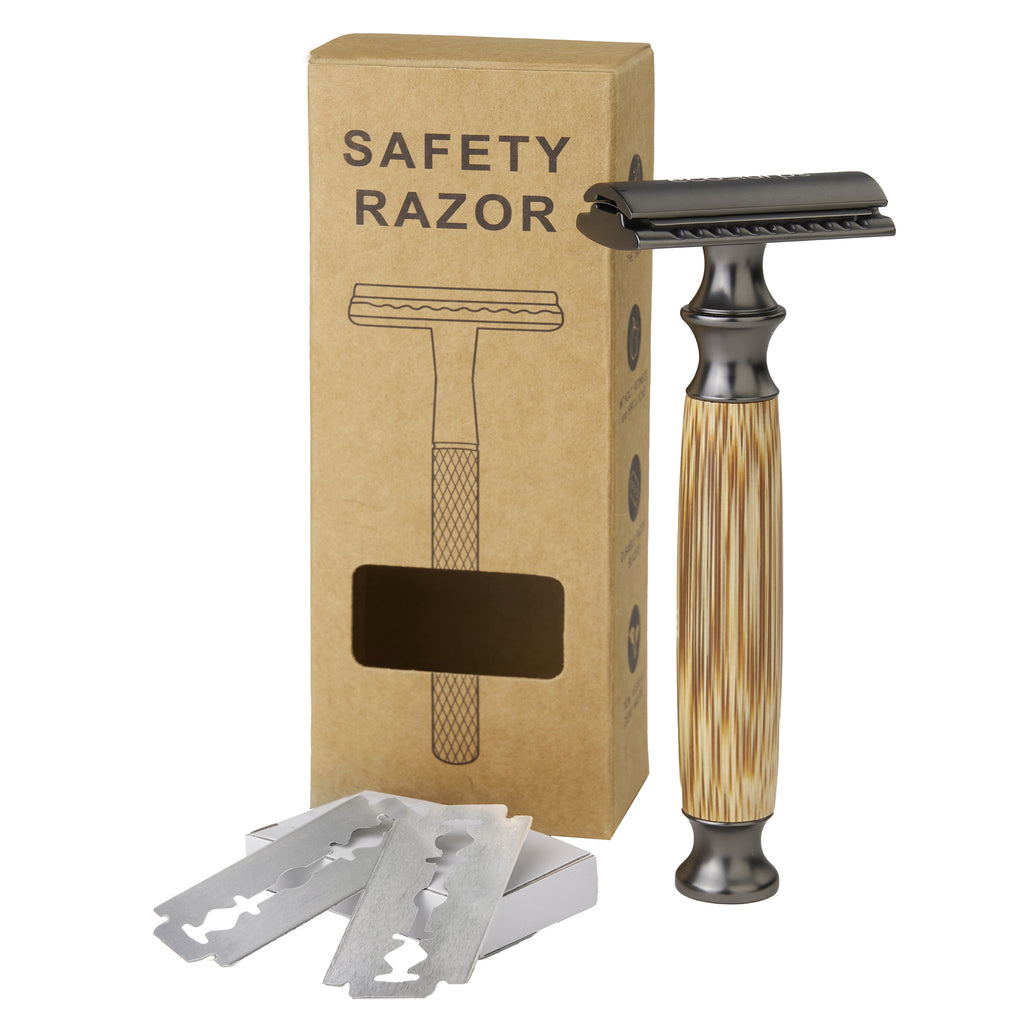 Razor - Black Steel with Bamboo Handle + 5 spare shaving blades