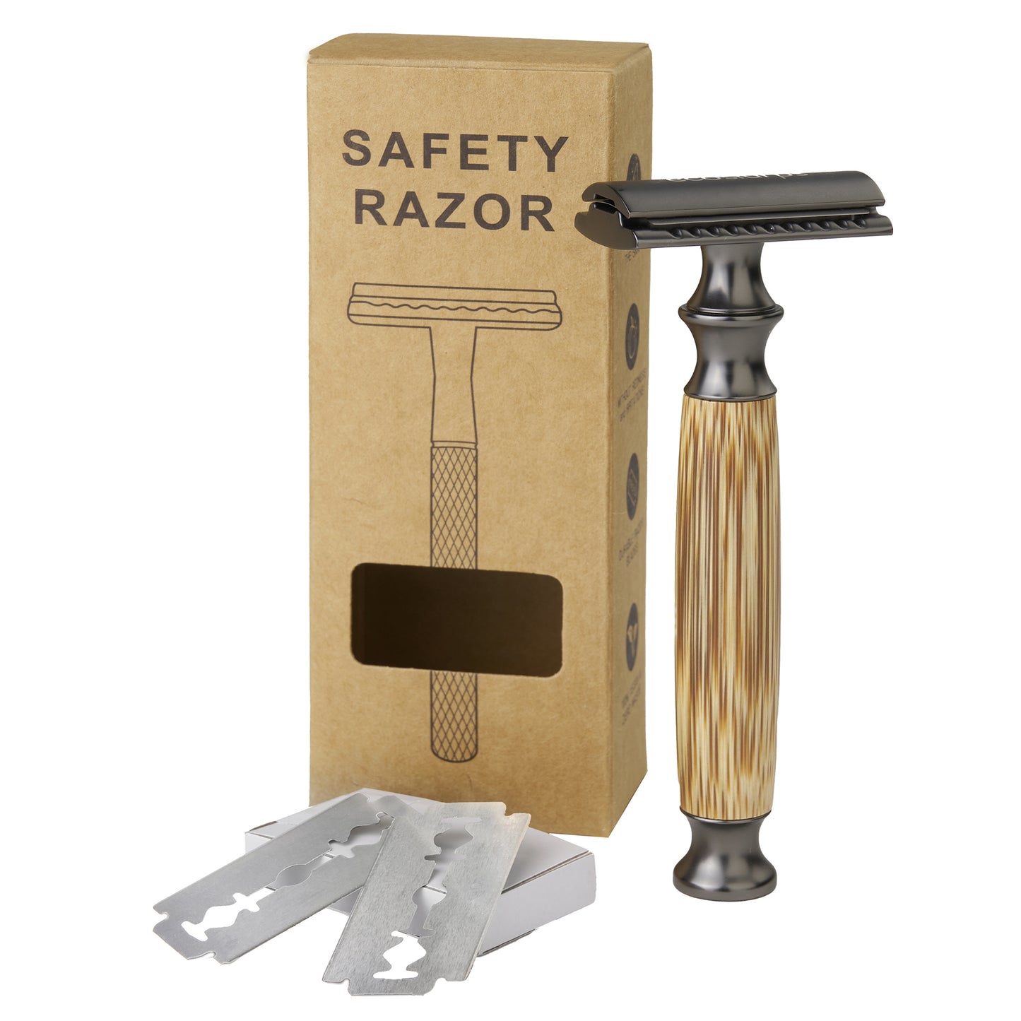 Razor - Black Steel with Bamboo Handle + 5 spare shaving blades