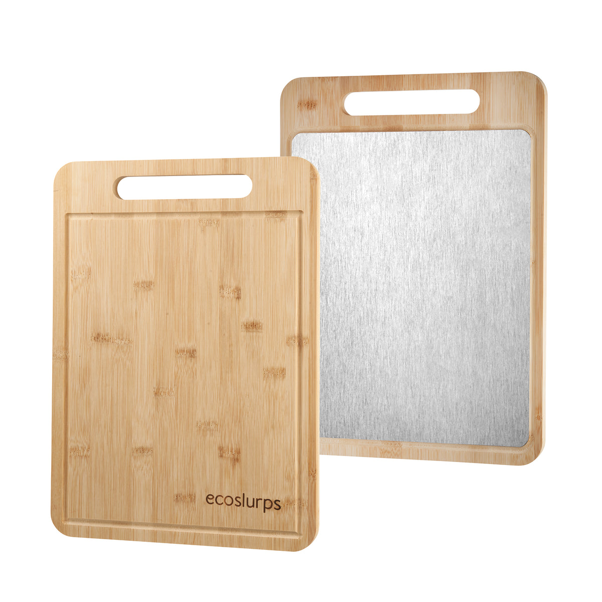 EcoSlurps Double Sided Chopping Board with 304 Stainless Steel and Natural Bamboo Wood Surface