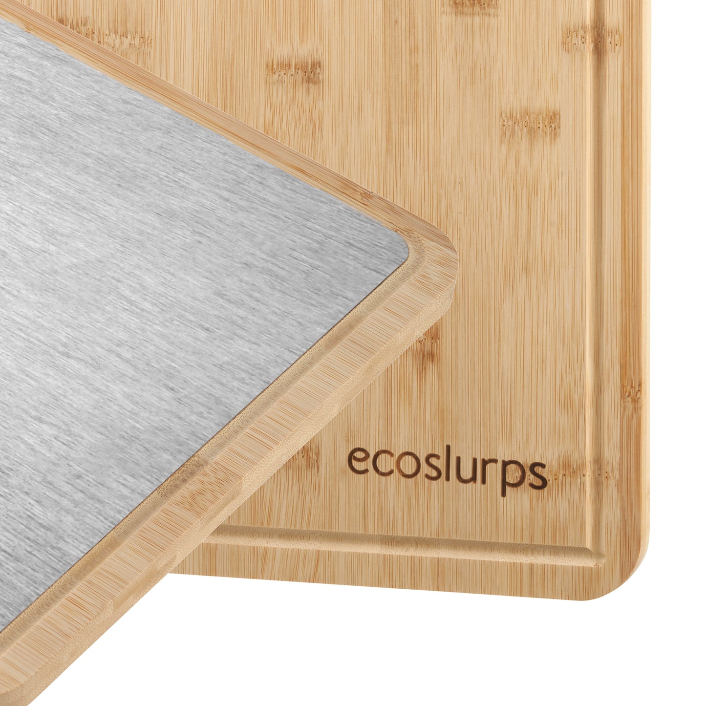 EcoSlurps Double Sided Chopping Board with 304 Stainless Steel and Natural Bamboo Wood Surface