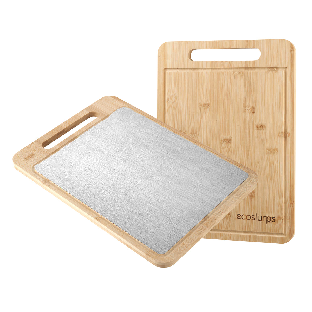 EcoSlurps Double Sided Chopping Board with 304 Stainless Steel and Natural Bamboo Wood Surface