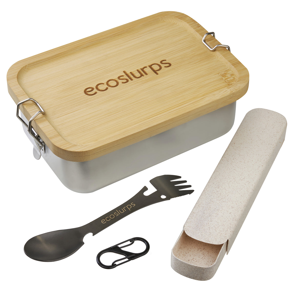 Sandwich Box - Lunchbox Made of recycled steel & bamboo lid with strong side clips