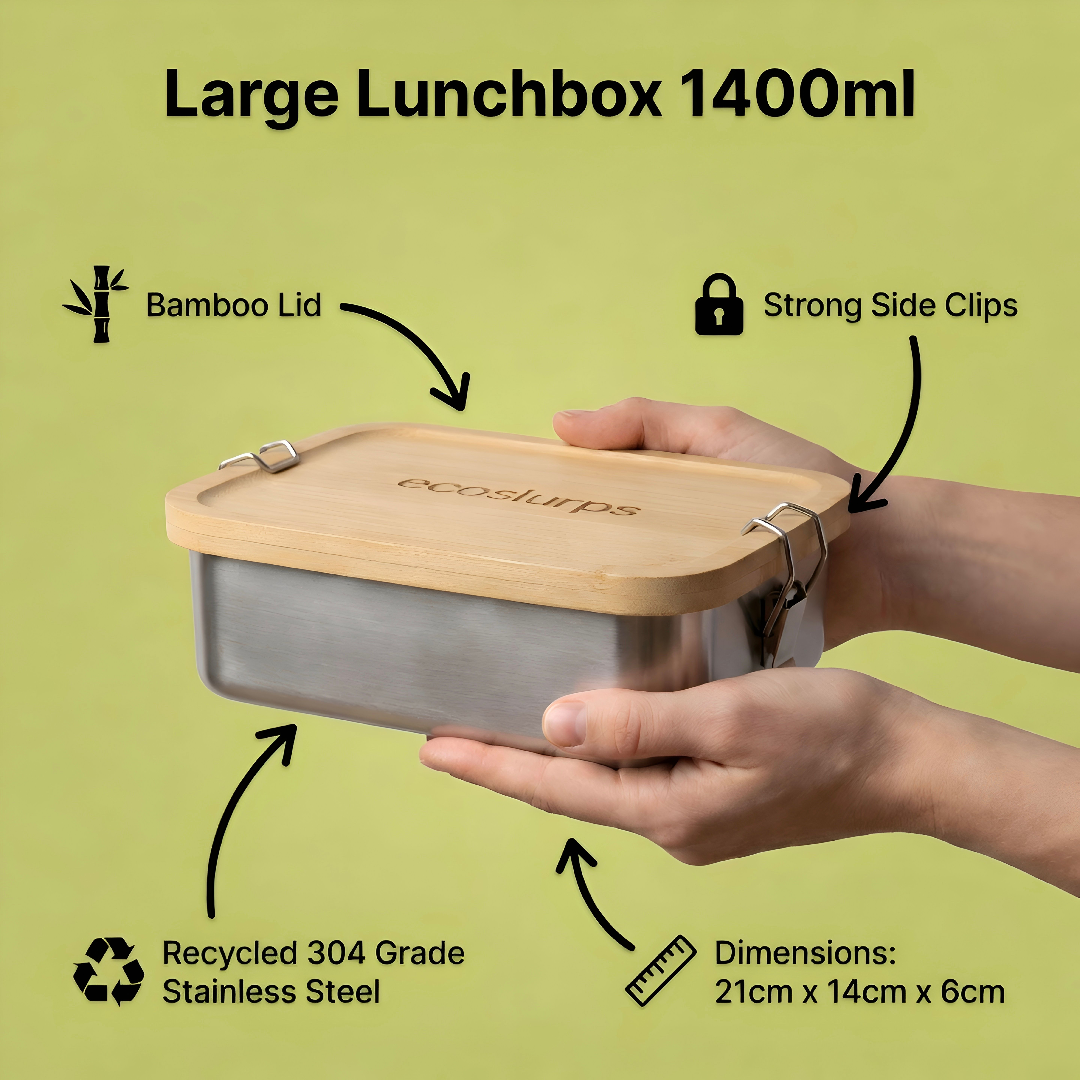 Sandwich Box - Lunchbox Made of recycled steel & bamboo lid with strong side clips