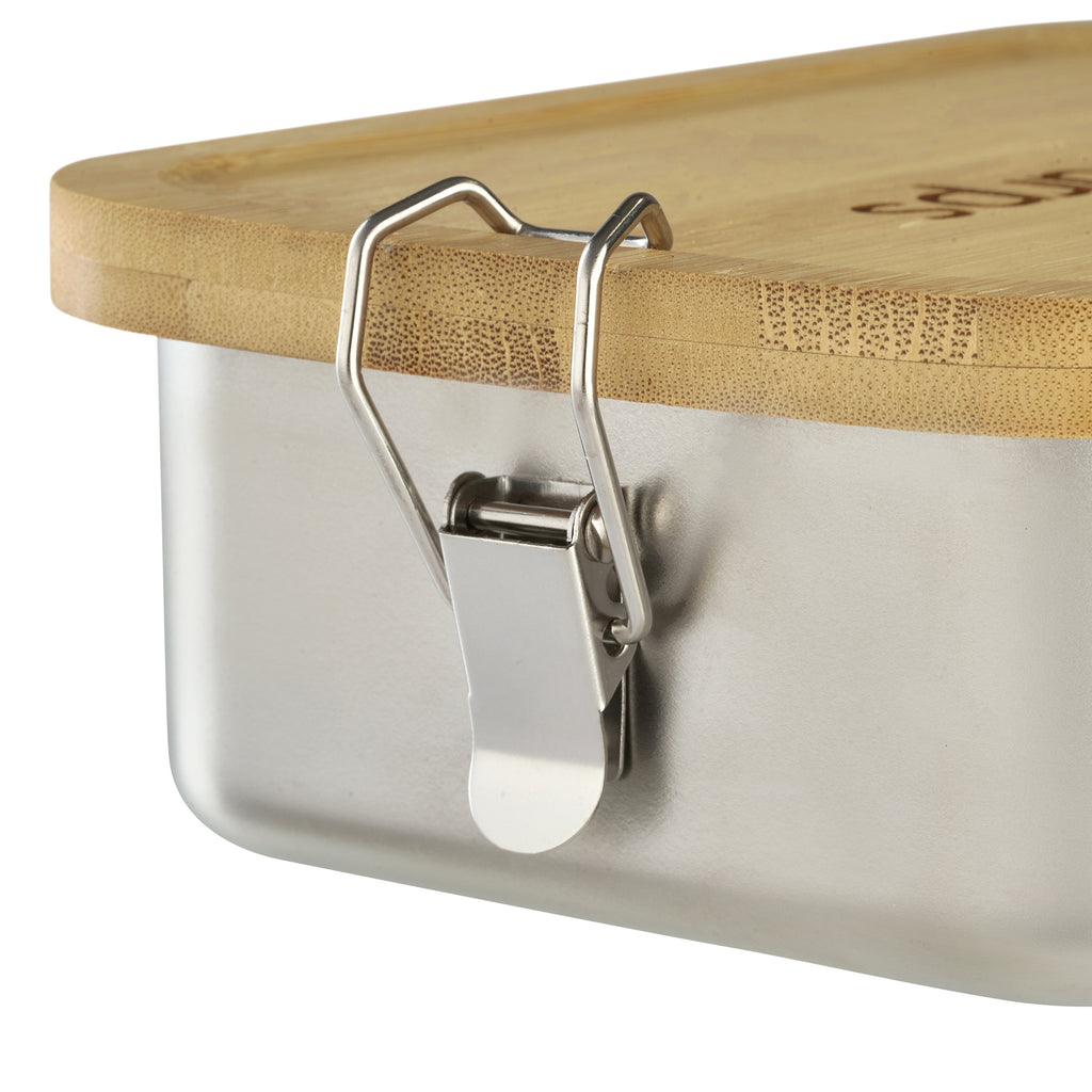 Lunchboxes with leakproof seal! Made of recycled steel, bamboo lid with strong side clips
