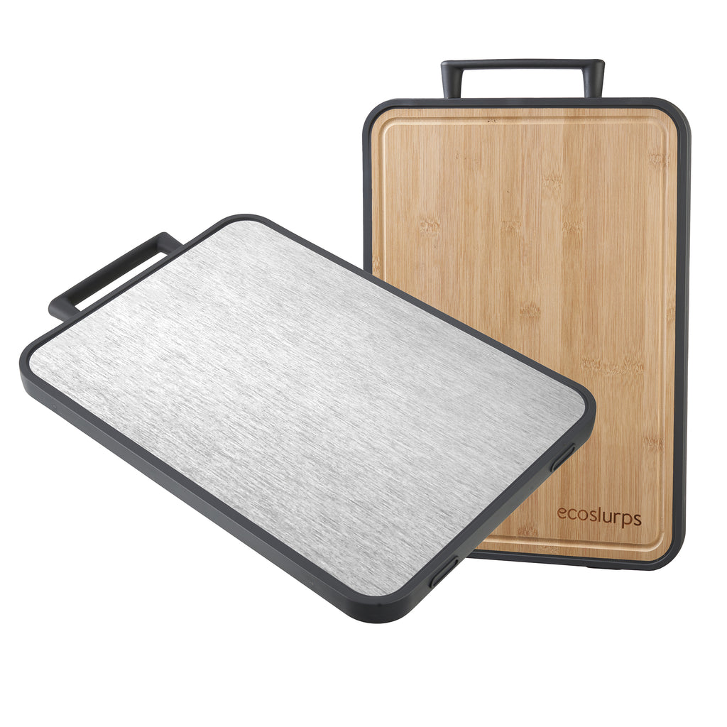 Steel and Bamboo Chopping Board - Double Sided Design made of recycled steel and natural wood
