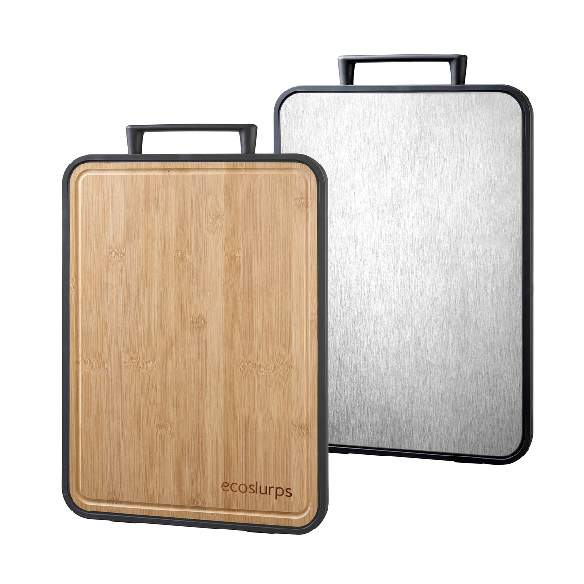Steel and Bamboo Chopping Board - Double Sided Design made of recycled steel and natural wood
