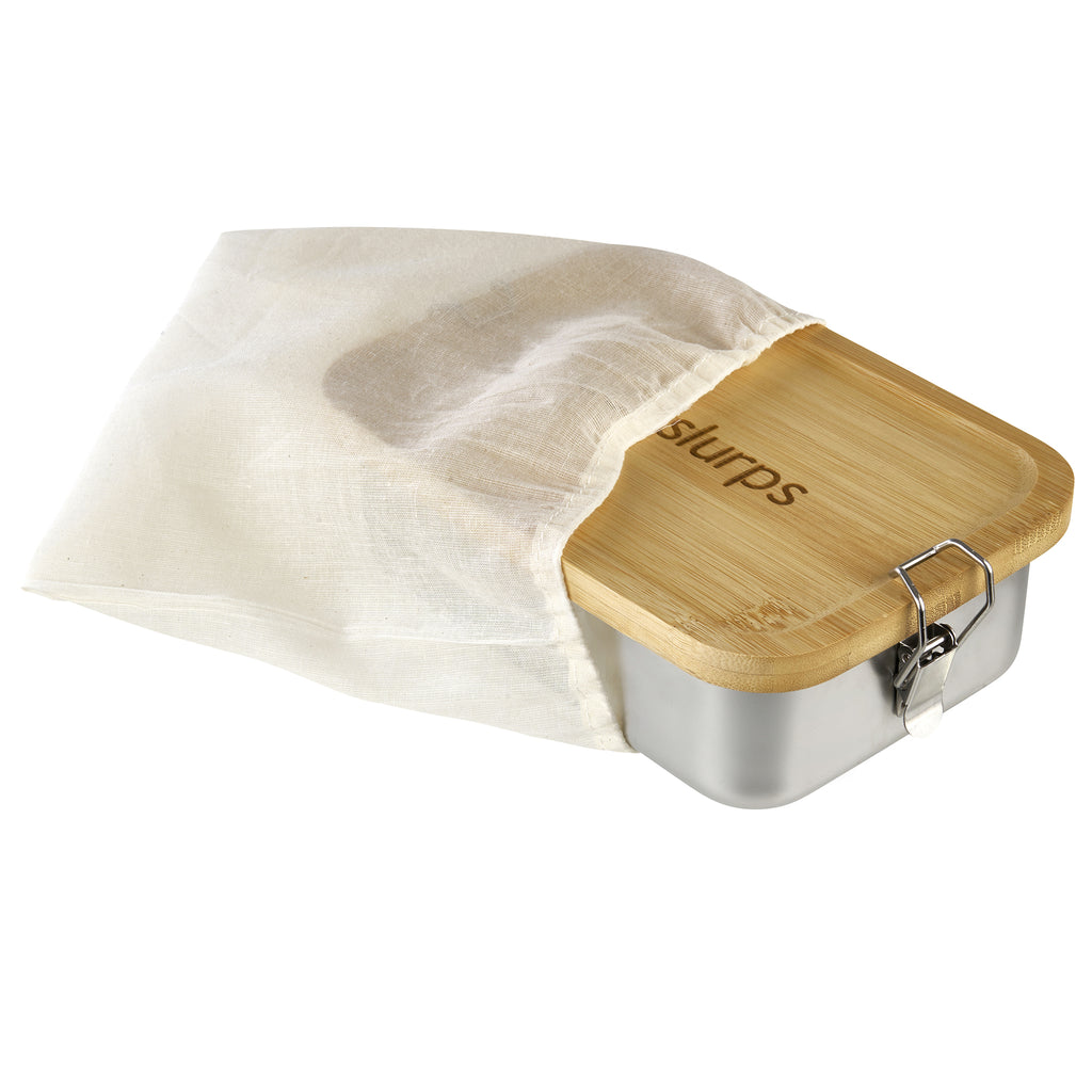 Lunchboxes with leakproof seal! Made of recycled steel, bamboo lid with strong side clips