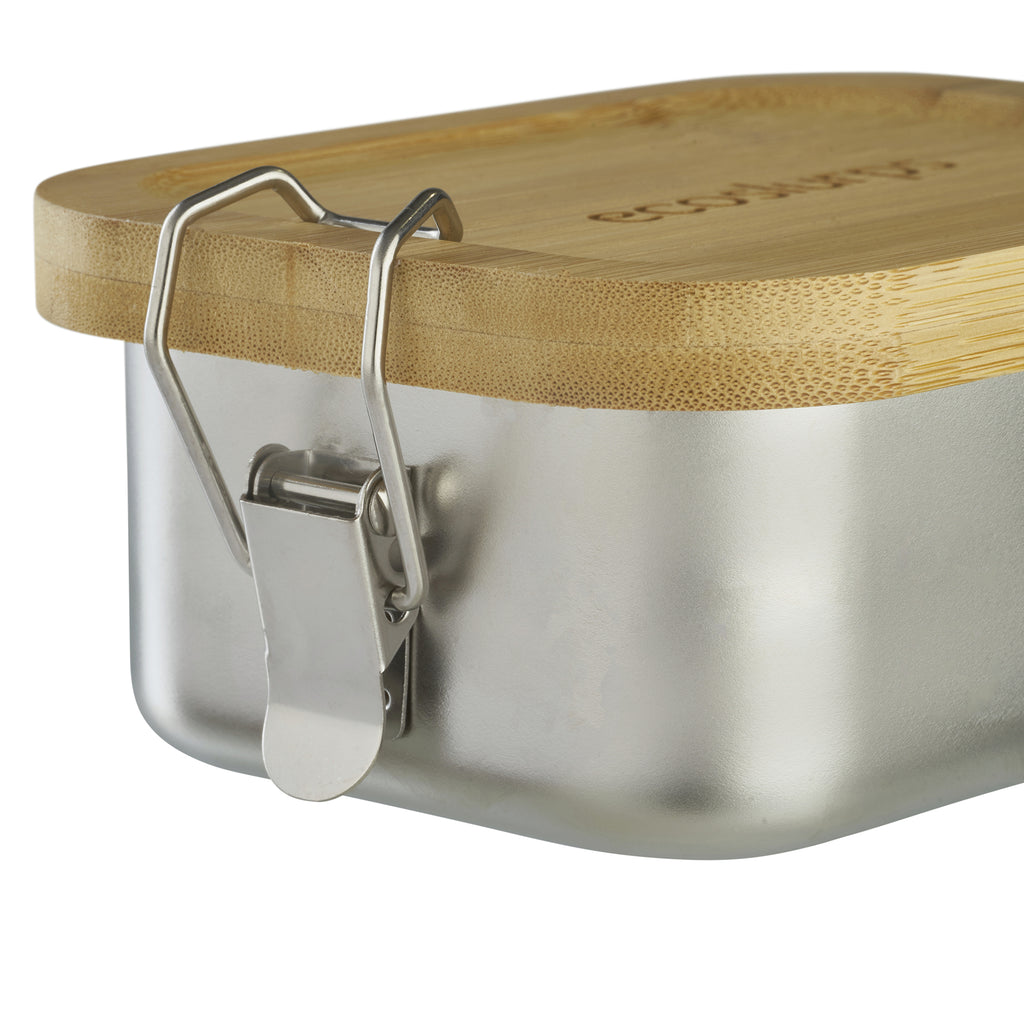 Lunchboxes with leakproof seal! Made of recycled steel, bamboo lid with strong side clips