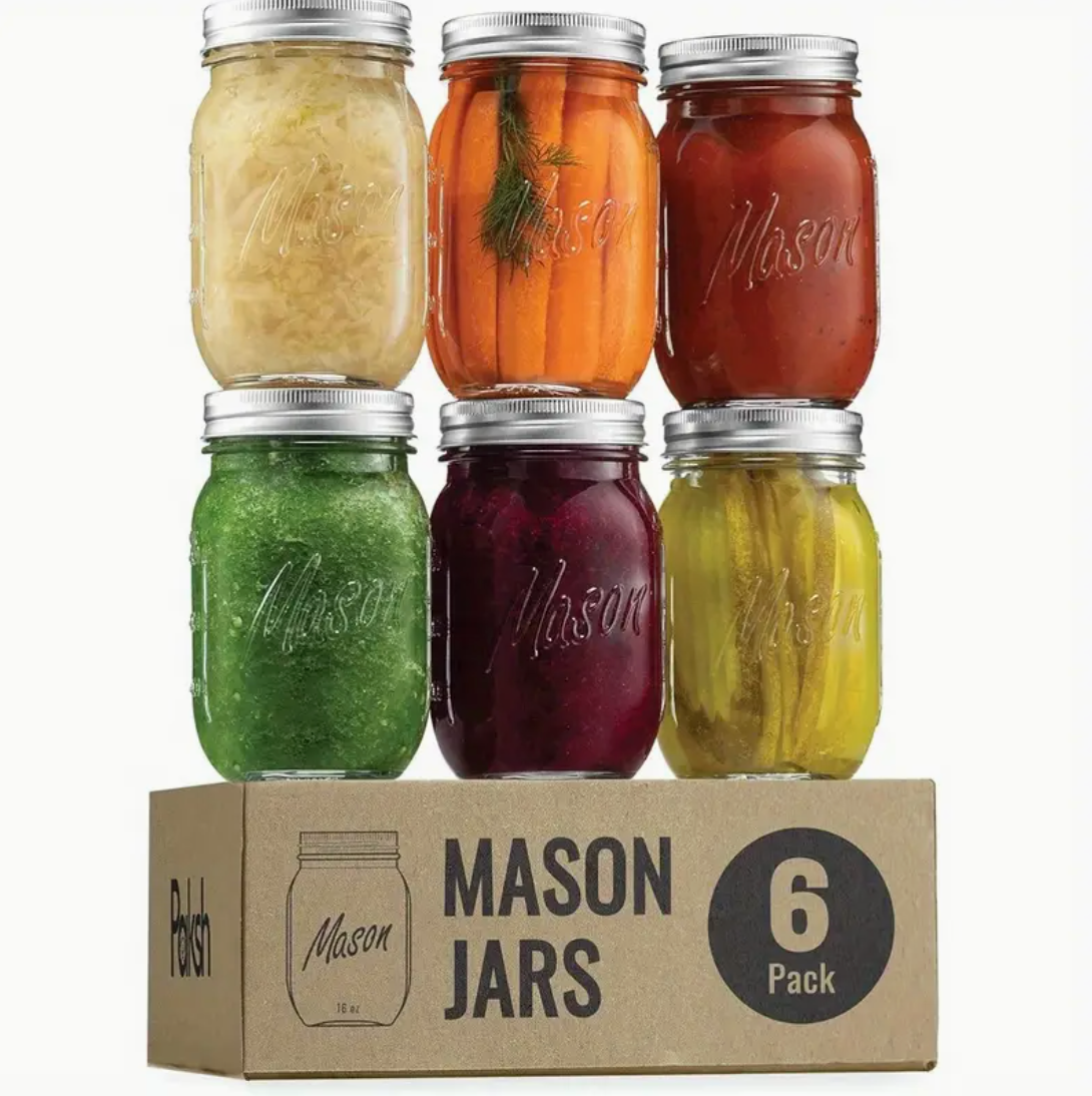 6 Glass Fermentation and Picking Jars (16oz/475ml)