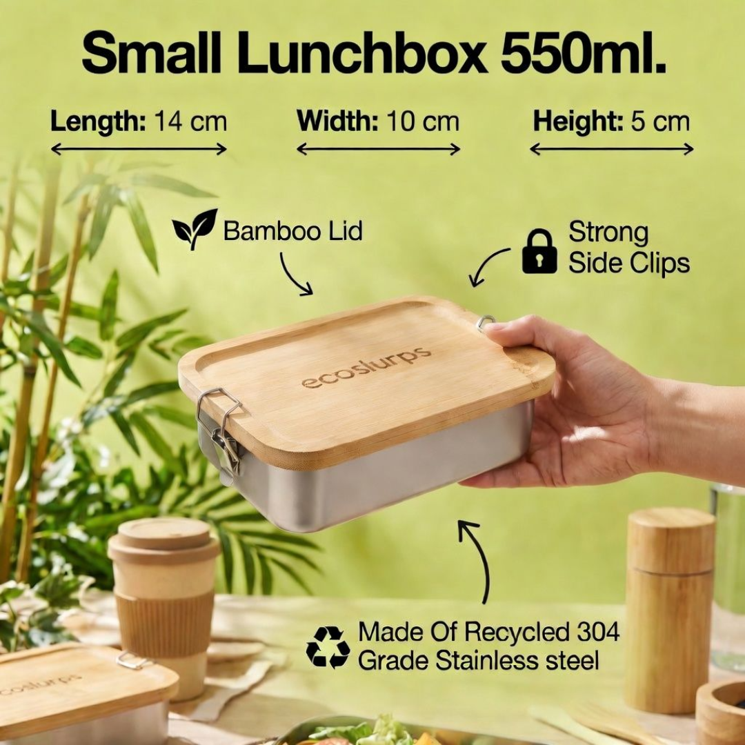 Sandwich Box - Lunchbox Made of recycled steel & bamboo lid with strong side clips
